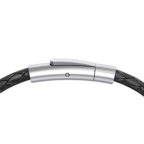 Men’s Leather Sterling Silver 2 Vertical Bar Bracelet with Gemstones