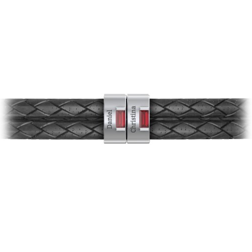 Men’s Leather Sterling Silver 2 Vertical Bar Bracelet with Gemstones