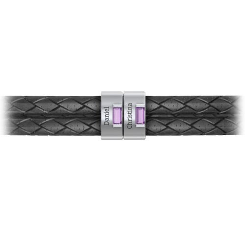 Men’s Leather Sterling Silver 2 Vertical Bar Bracelet with Gemstones – Sterling Silver with Amethyst