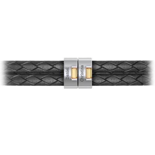 Men’s Leather Sterling Silver 2 Vertical Bar Bracelet with Gemstones – Sterling Silver with Citrine