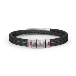 Menβs Leather Sterling Silver 5 Vertical Bar Bracelet with Gemstones