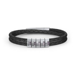 Men’s Leather Sterling Silver 5 Vertical Bar Bracelet with Gemstones