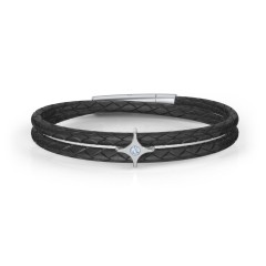 Men’s Leather Sterling Silver North Star Bracelet – Sterling Silver with Ruby