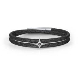 Men’s Leather Sterling Silver North Star Bracelet in 925 Sterling Silver with Smokey Quartz
