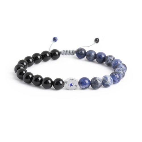 Men's Circle S-Knot Bead Bracelet with Gemstone – Sterling Silver with Blue Sapphire and