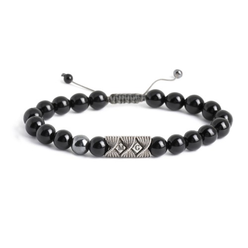 Men's Initial S-Knot Bead Bracelet with Twisted Rope Pattern – Sterling Silver with