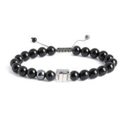 Men's Engravable S-Knot Bead Bracelet with Baguette Gemstones