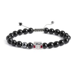 Men's Engravable S-Knot Bead Bracelet with Baguette Gemstones