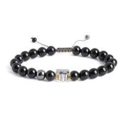 Men's Engravable S-Knot Bead Bracelet with Baguette Gemstones