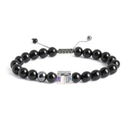Men's Engravable S-Knot Bead Bracelet with Baguette Gemstones in 925 Sterling Silver with Amethyst and Blue Topaz