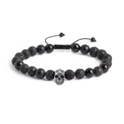 Menβs Skull S-Knot Bead Bracelet with Mohawk Baguette Gemstone