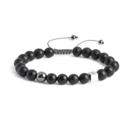 Men’s Matte Cube S-Knot Bead Bracelet in 925 Sterling Silver