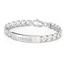 Men’s Engravable 8" Sterling Silver Wide Curb Link ID Bracelet in 925 Sterling Silver