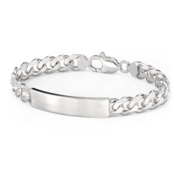 Men’s Engravable 8" Sterling Silver Wide Curb Link ID Bracelet in 925 Sterling Silver