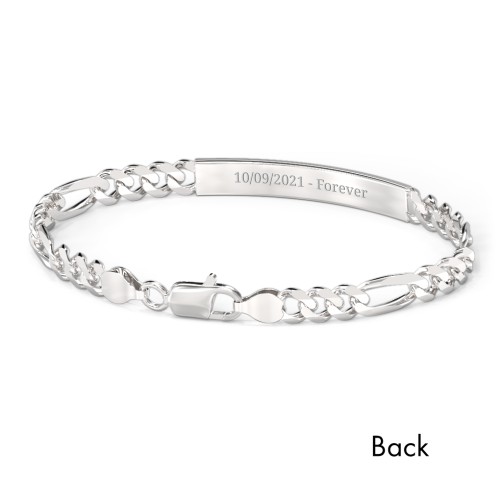 Men’s Engravable 8.5" Sterling Silver Figaro Link ID Bracelet