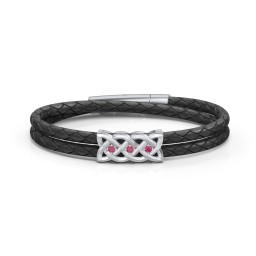 Men’s Sterling Silver Celtic Knot Bracelet With 3 Gemstones in 925 Sterling Silver with Ruby