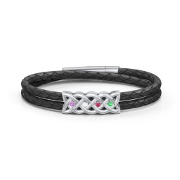 Men’s Sterling Silver Celtic Knot Bracelet With 4 Gemstones in 925 Sterling Silver with Amethyst, Cubic Zirconia, Ruby, and Emerald