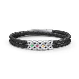 Men’s Sterling Silver Celtic Knot Bracelet With 4 Gemstones in 925 Sterling Silver with Emerald, Ruby, Citrine, and Smokey Quartz