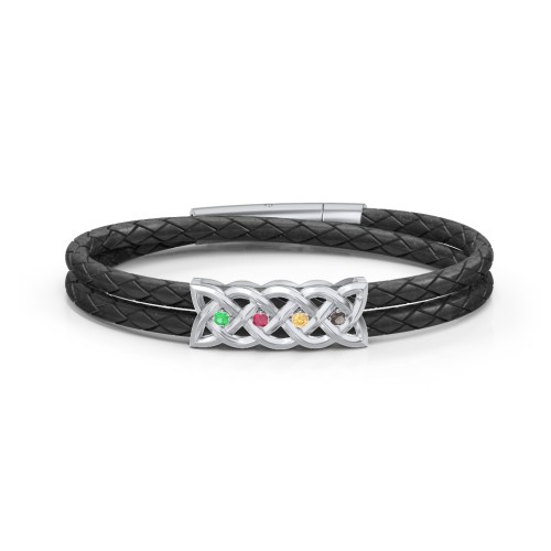 Men’s Sterling Silver Celtic Knot Bracelet With 4 Gemstones – Sterling Silver with Emerald, Ruby, Citrine, and Smokey Quartz