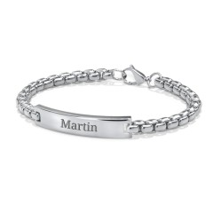 Men’s Engravable 7.5" Stainless Steel Rounded Chain Link ID Bracelet – Stainless Steel