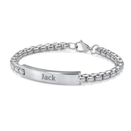 Men’s Engravable 8.5" Stainless Steel Rounded Chain Link ID Bracelet in Stainless Steel