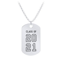 Engravable 2021 Graduation Dog Tag Necklace in 925 Sterling Silver