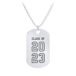 Engravable 2023 Graduation Dog Tag Necklace in 925 Sterling Silver