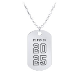 Engravable 2025 Graduation Dog Tag Necklace in 925 Sterling Silver