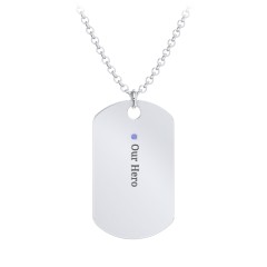 Men's Engravable Dog Tag Necklace with 1 Birthstone – Sterling Silver with Blue Sapphire