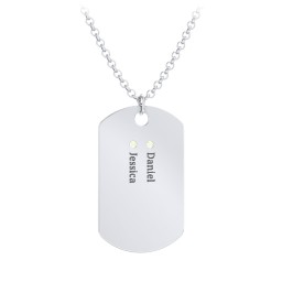Men's Engravable Dog Tag Necklace with 2 Birthstones in 925 Sterling Silver with Peridot