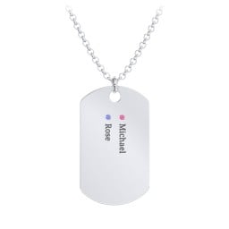 Men's Engravable Dog Tag Necklace with 2 Birthstones