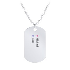 Men's Engravable Dog Tag Necklace with 2 Birthstones – Sterling Silver with Ruby and Blue Sapphire