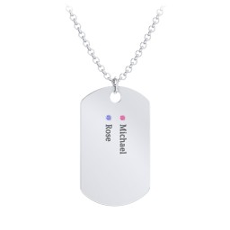 Men's Engravable Dog Tag Necklace with 2 Birthstones in 925 Sterling Silver with Ruby and Blue Sapphire