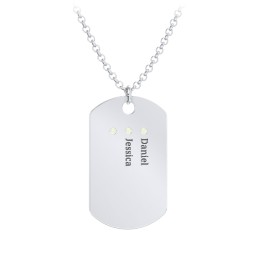 Men's Engravable Dog Tag Necklace with 3 Birthstones in 925 Sterling Silver with Peridot