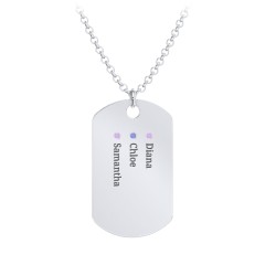 Men's Engravable Dog Tag Necklace with 3 Birthstones – Sterling Silver with Amethyst and Blue Sapphire