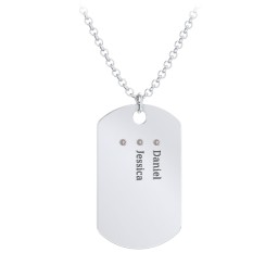 Men's Engravable Dog Tag Necklace with 3 Birthstones in 925 Sterling Silver with Smokey Quartz