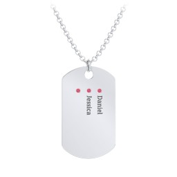 Men's Engravable Dog Tag Necklace with 3 Birthstones in 925 Sterling Silver with Garnet