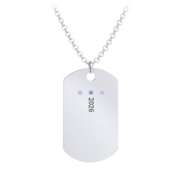 Men's Engravable Dog Tag Necklace with 3 Birthstones in 925 Sterling Silver with Amethyst and Blue Sapphire