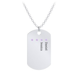 Men's Engravable Dog Tag Necklace with 4 Birthstones