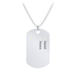 Men's Engravable Dog Tag Necklace with 4 Birthstones in 925 Sterling Silver with Peridot