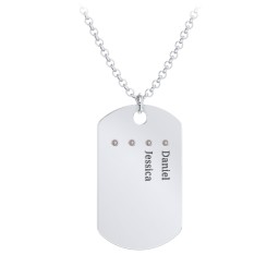 Men's Engravable Dog Tag Necklace with 4 Birthstones in 925 Sterling Silver with Smokey Quartz