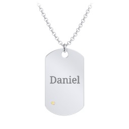 Men's Engravable Dog Tag Necklace With Accent in 925 Sterling Silver with Citrine