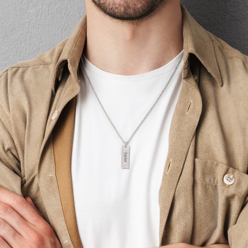 Men's Engravable Long Tag Necklace – Sterling Silver