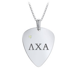 Men's Engravable Guitar Pick Fraternity Necklace with Gemstone in 925 Sterling Silver with Peridot