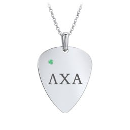 Men's Engravable Guitar Pick Fraternity Necklace with Gemstone