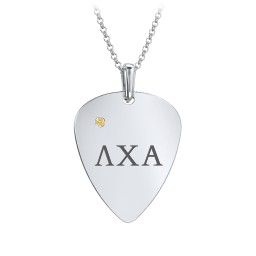 Men's Engravable Guitar Pick Fraternity Necklace with Gemstone in 925 Sterling Silver with Citrine