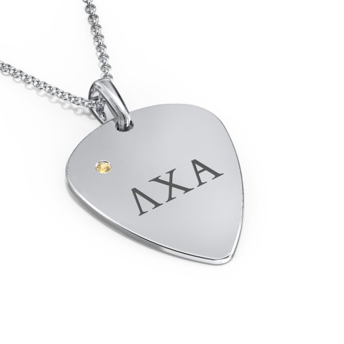 Men's Engravable Guitar Pick Fraternity Necklace with Gemstone – Sterling Silver with Citrine