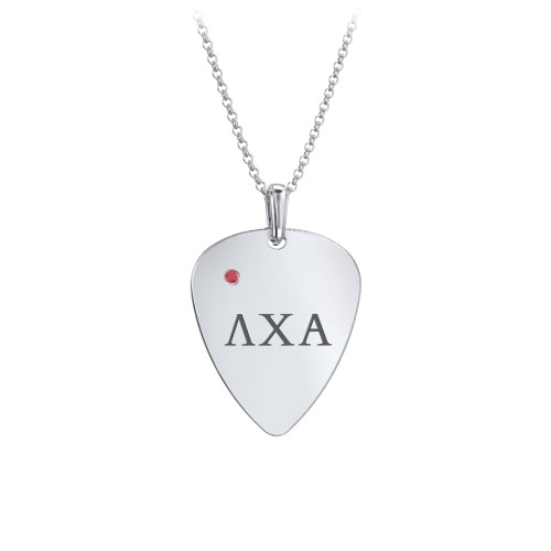 Men's Engravable Guitar Pick Fraternity Necklace with Gemstone – Sterling Silver with Garnet