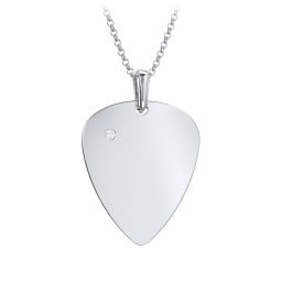 Men's Engravable Guitar Pick Necklace with Gemstone