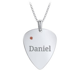 Men's Engravable Guitar Pick Necklace with Gemstone